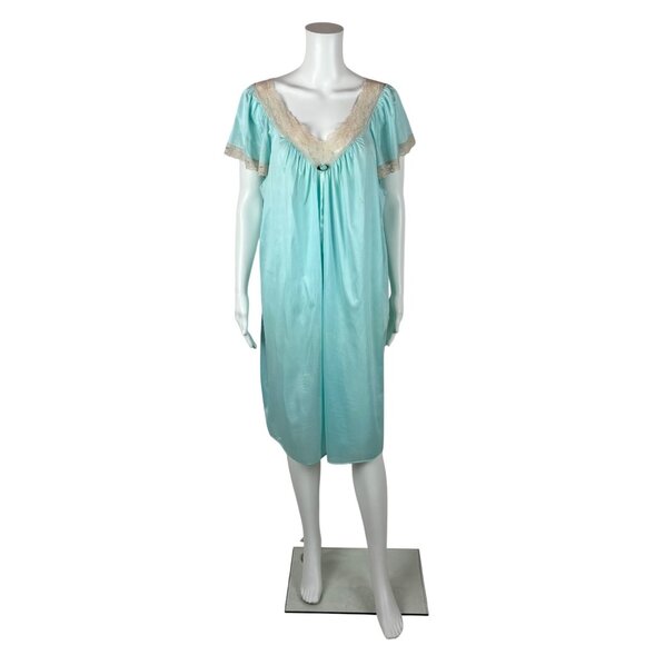 Vintage Other - Vintage 80s Nightgown Womens Extra Large Baby Blue Lace Trim Nightie